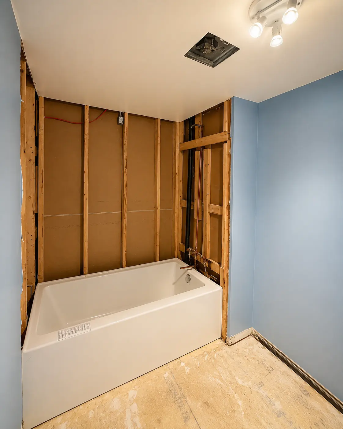 Bathroom renovation in progress before tile installation